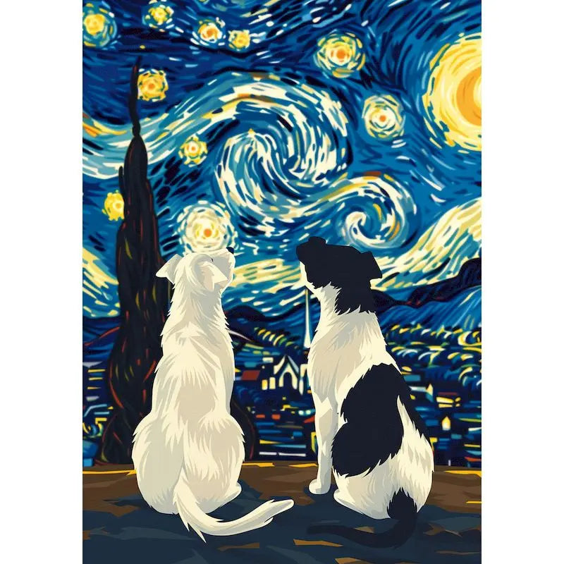 Starry Night Cat Paint by Numbers