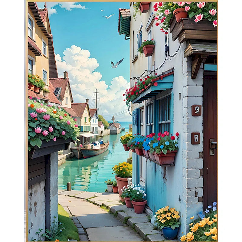 Sunlit Coastal Villages Paint by Number Kits for Adults