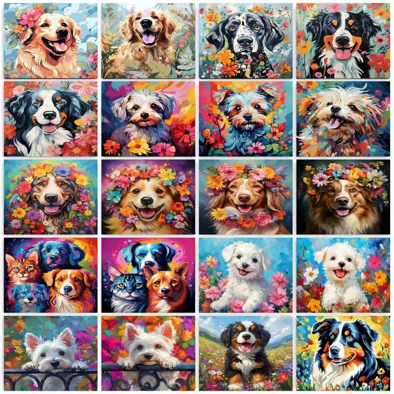 Dogs in Bloom Paint by Number Kits for Adults