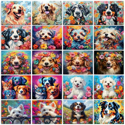 Dogs in Bloom Paint by Number Kits for Adults