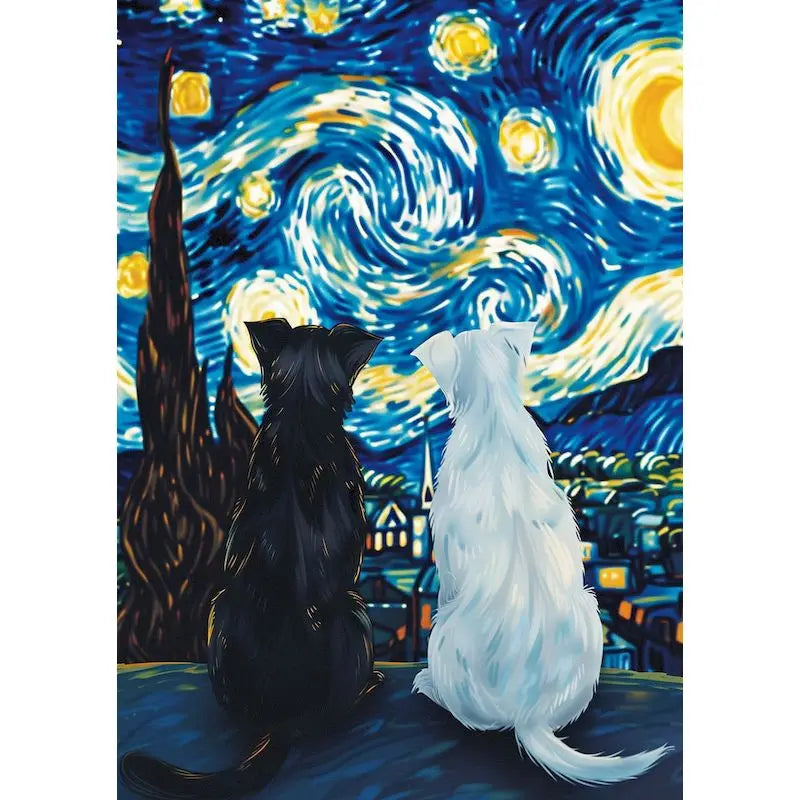 Starry Night Cat Paint by Numbers