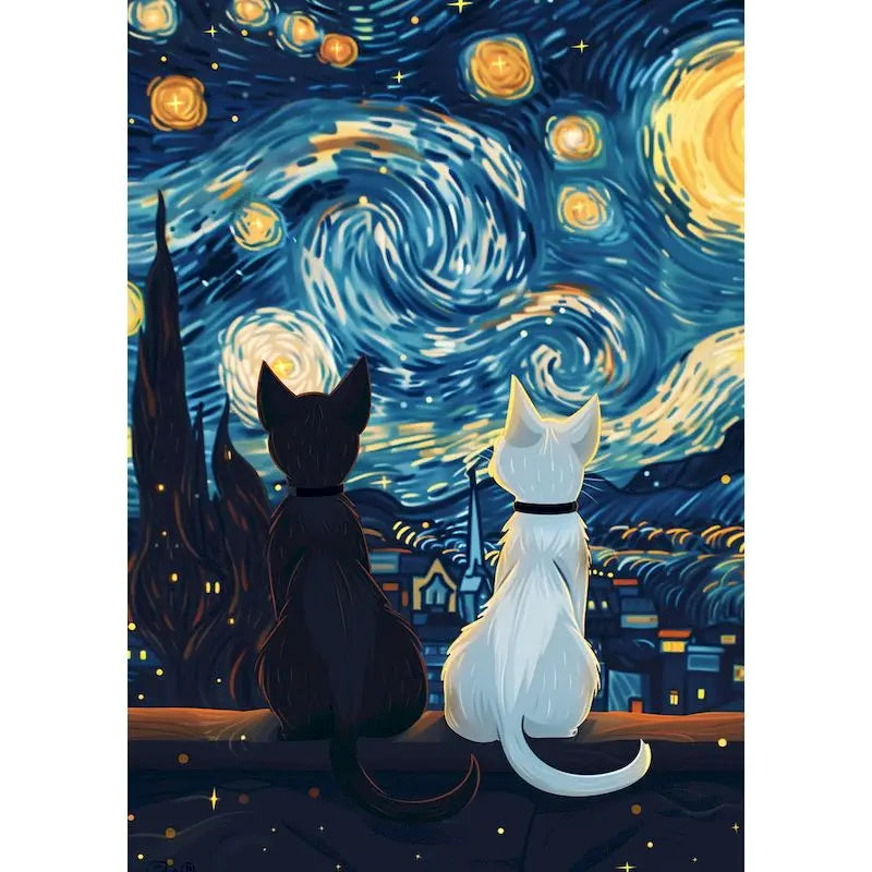 Starry Night Cat Paint by Numbers