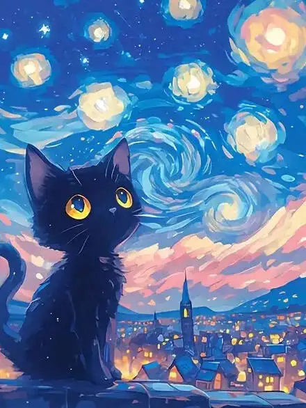 Night Cats Paint by Number Kits for Adults