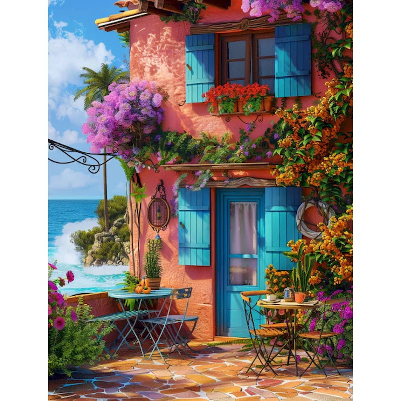 Sunlit Coastal Villages Paint by Number Kits for Adults