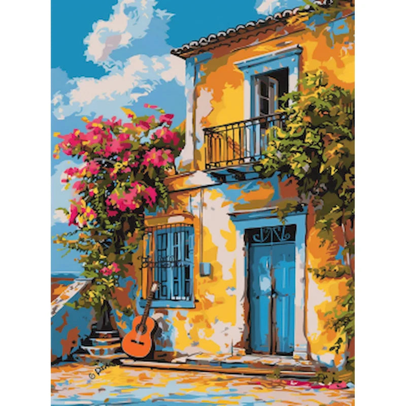 Sunlit Coastal Villages Paint by Number Kits for Adults