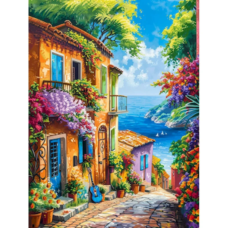 Sunlit Coastal Villages Paint by Number Kits for Adults