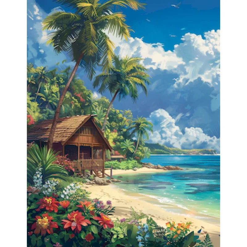Sunlit Coastal Villages Paint by Number Kits for Adults