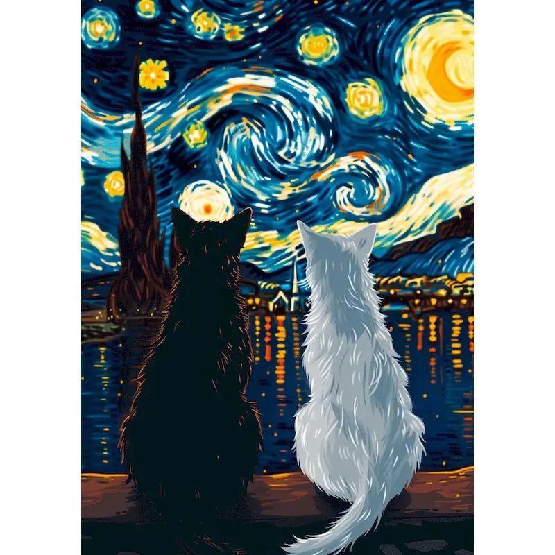 Starry Night Cat Paint by Numbers