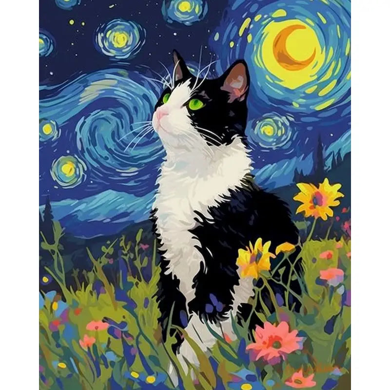 Starry Night Cat Paint by Numbers