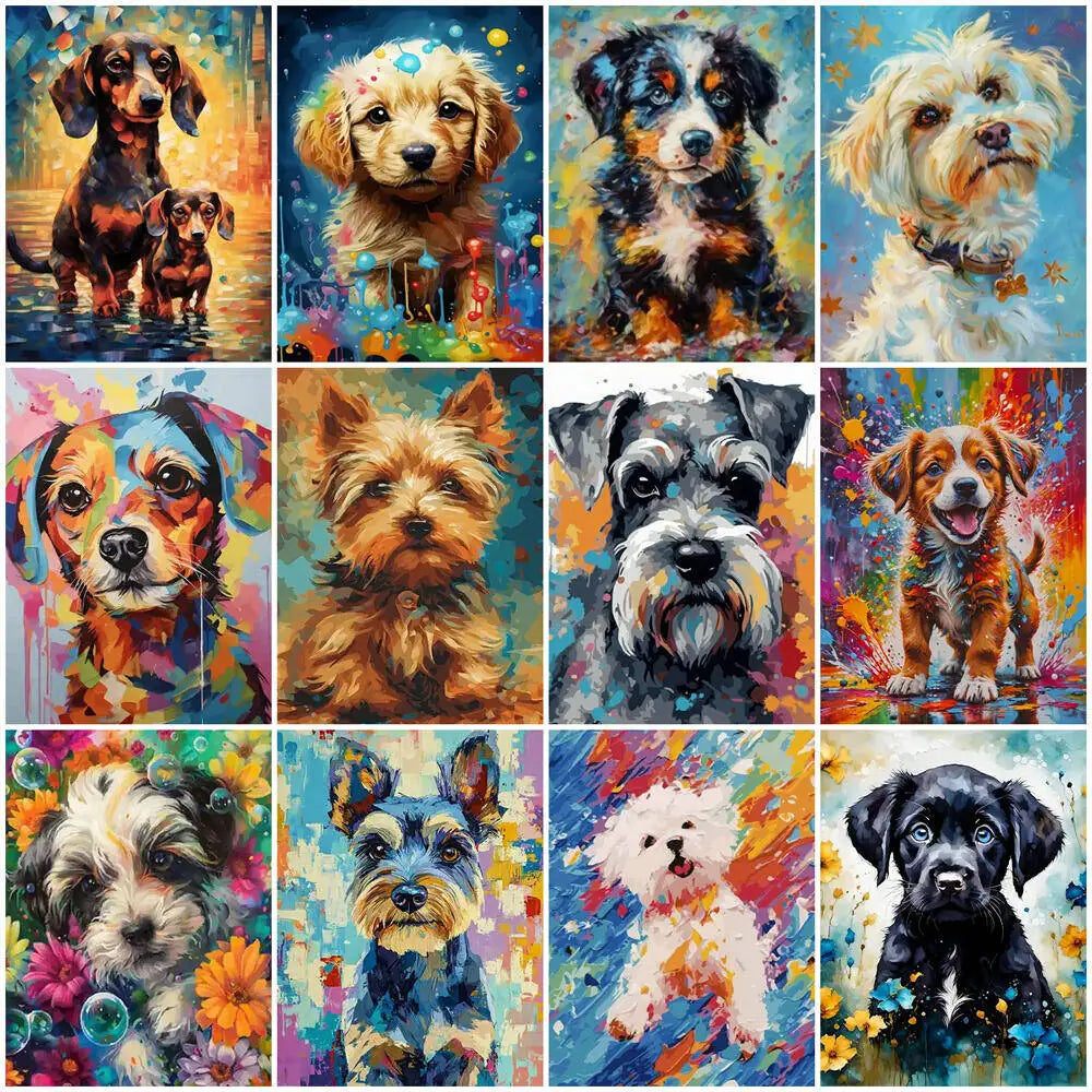 Colorful Dogs Paint by Number Kits for Adults