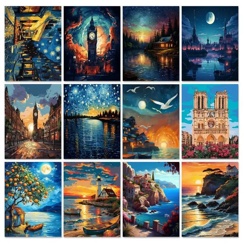 Moonlit Cities & Coastal Escapes Paint by Number Kits for Adults