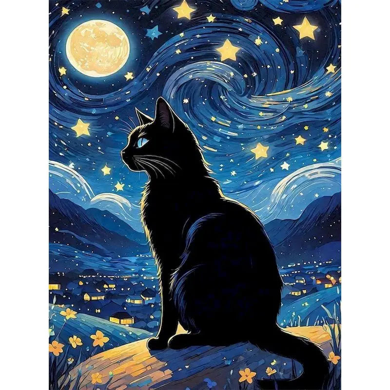 Starry Night Cat Paint by Numbers