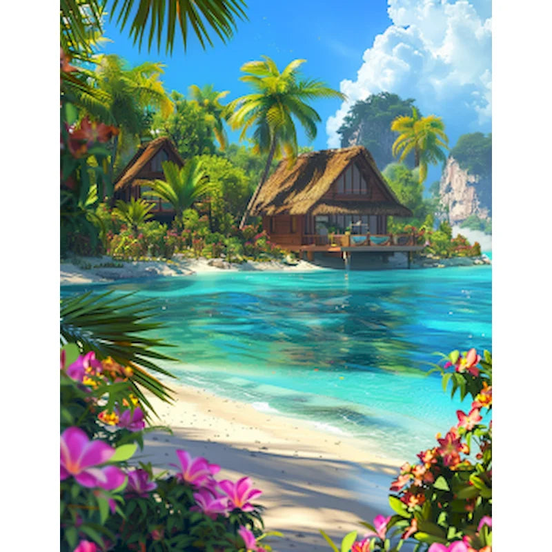 Sunlit Coastal Villages Paint by Number Kits for Adults