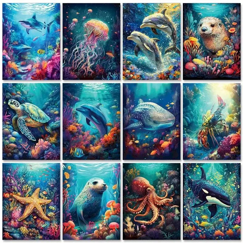 Ocean Life Paint by Number Kits for Adults
