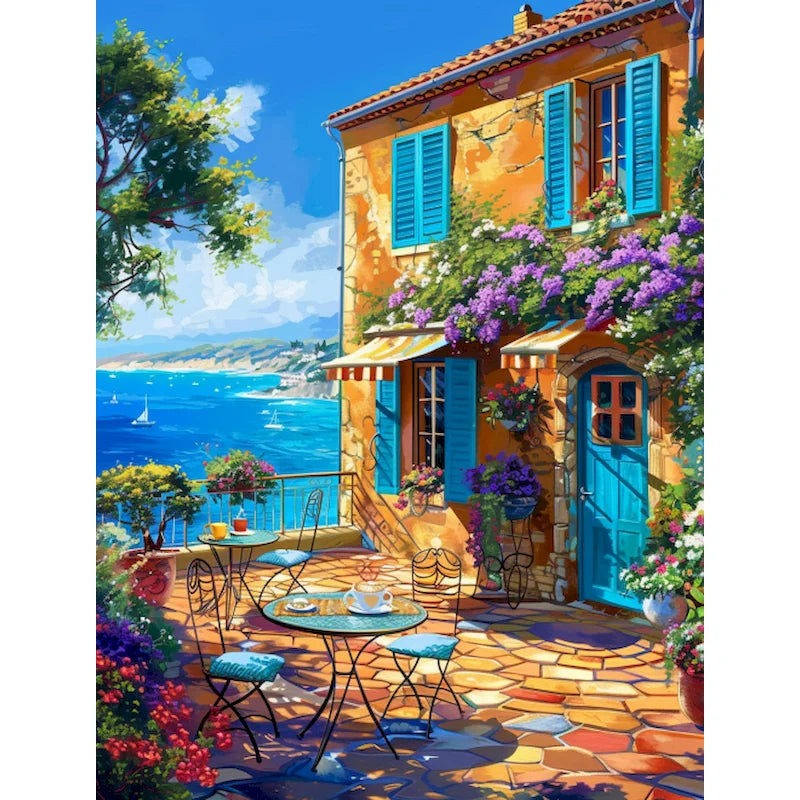 Sunlit Coastal Villages Paint by Number Kits for Adults