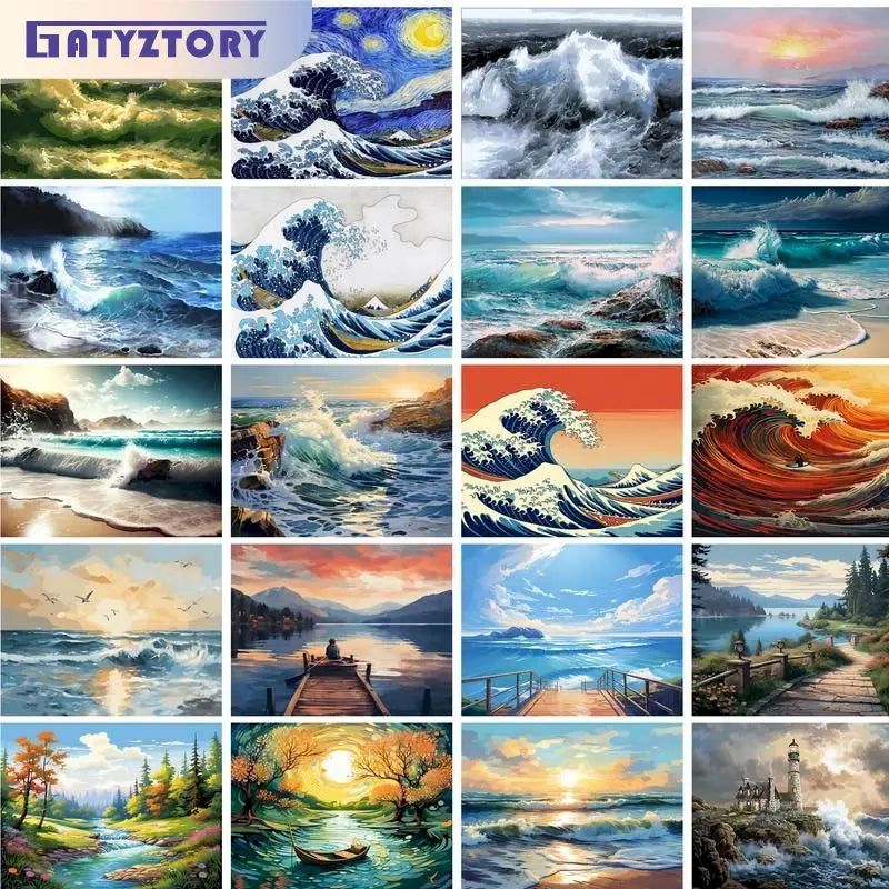 Ocean Waves & Coastal Views Paint by Number Kits for Adults