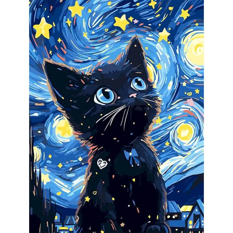 Starry Night Cat Paint by Numbers
