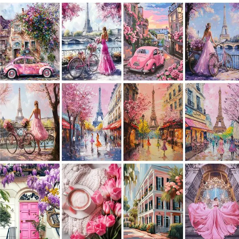 Paris in Pink Paint by Number Kits for Adults