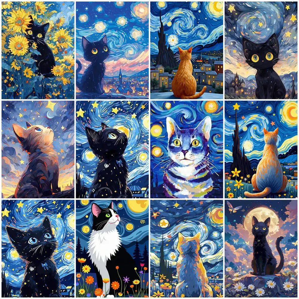 Night Cats Paint by Number Kits for Adults